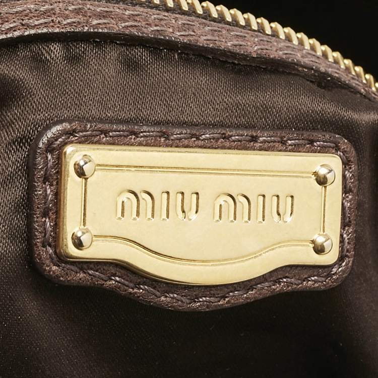 Pre Owned Miu Miu Brown Matelasse Leather Grommet Tote