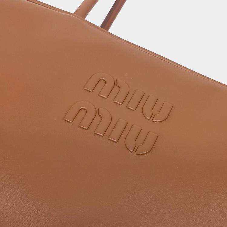 Pre Owned Miu Miu Brown Leather embossed logo bowling bag