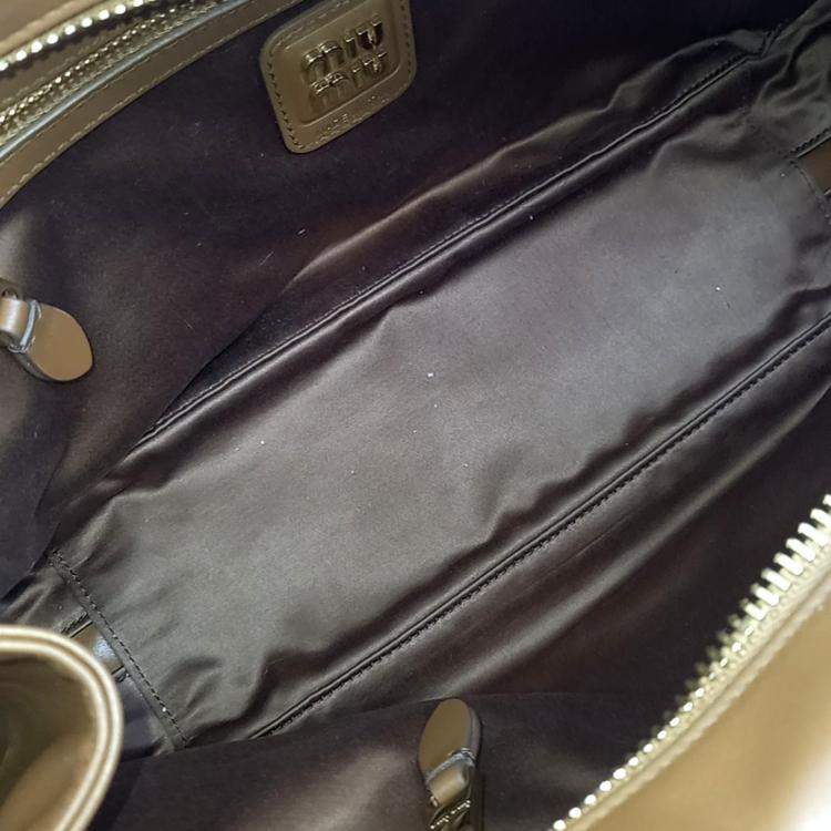 Pre Owned Miu Miu Brown Leather embossed logo bowling bag