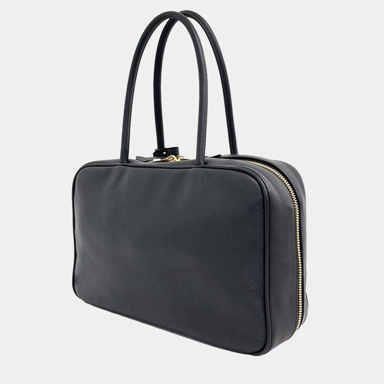 Pre Owned Miu Miu Black Leather embossed logo bowling bag
