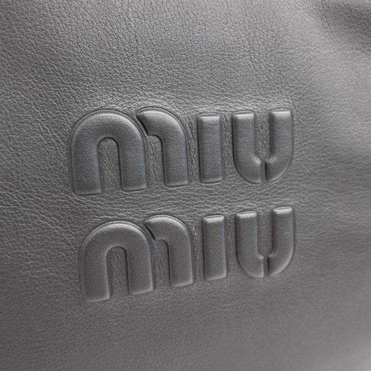 Pre Owned Miu Miu Black Leather embossed logo bowling bag