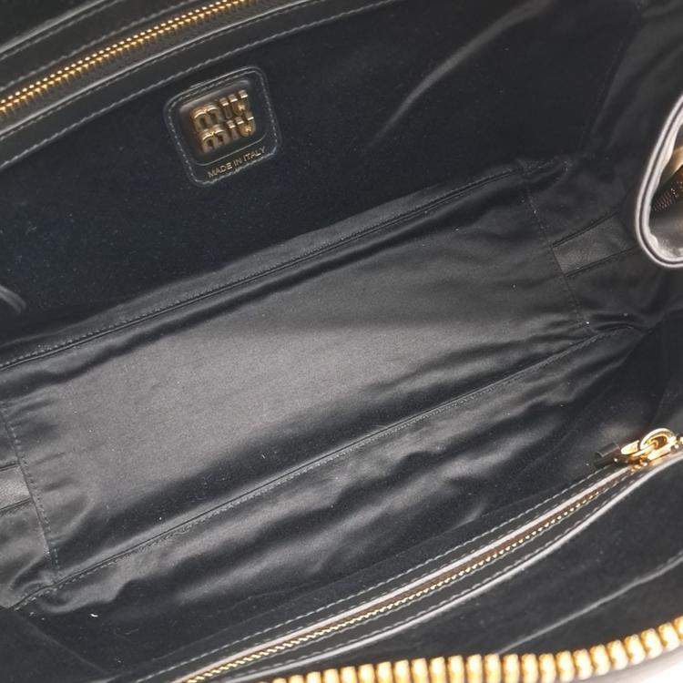 Pre Owned Miu Miu Black Leather embossed logo bowling bag