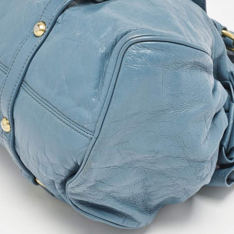 Pre Owned Miu Miu Blue Leather Bauletto Bow Tote
