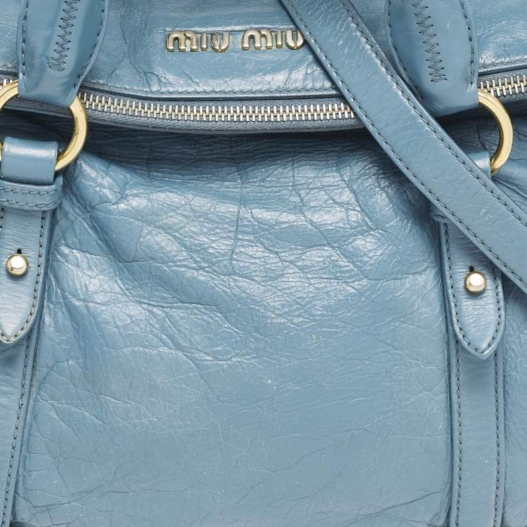 Pre Owned Miu Miu Blue Leather Bauletto Bow Tote