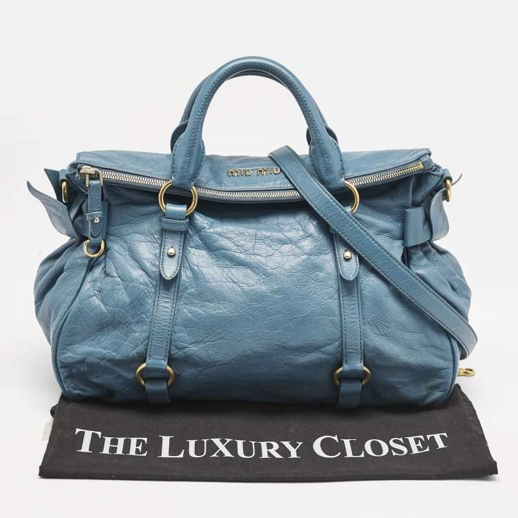 Pre Owned Miu Miu Blue Leather Bauletto Bow Tote
