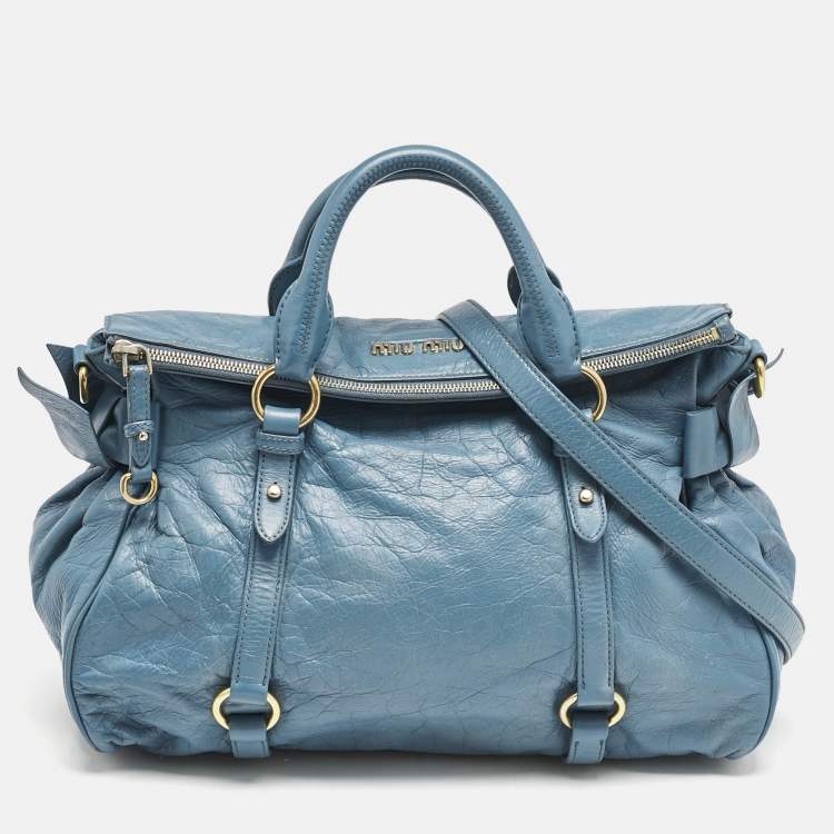 Pre Owned Miu Miu Blue Leather Bauletto Bow Tote