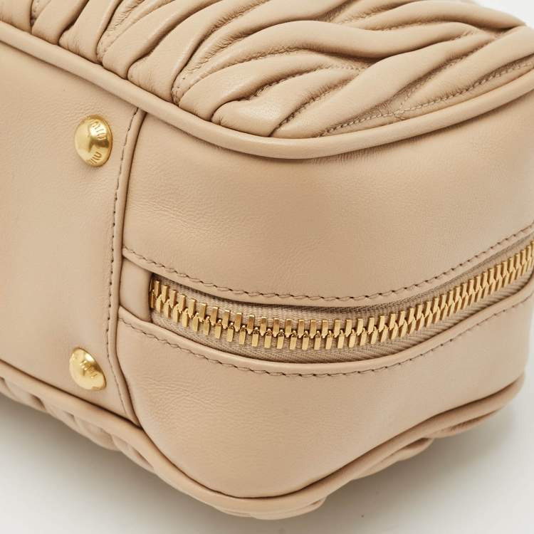 Pre Owned Miu Miu Beige Matelassé Leather Large Arcadie Satchel
