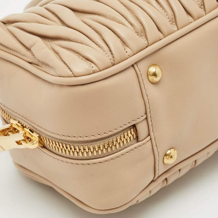 Pre Owned Miu Miu Beige Matelassé Leather Large Arcadie Satchel