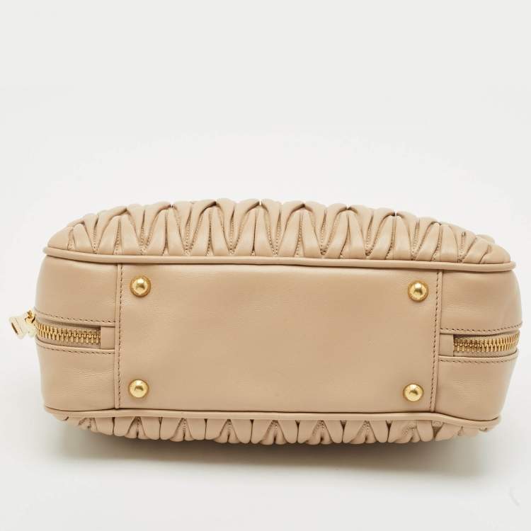 Pre Owned Miu Miu Beige Matelassé Leather Large Arcadie Satchel