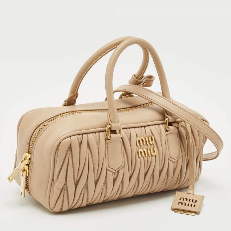Pre Owned Miu Miu Beige Matelassé Leather Large Arcadie Satchel