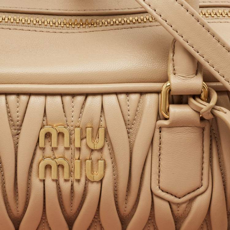Pre Owned Miu Miu Beige Matelassé Leather Large Arcadie Satchel