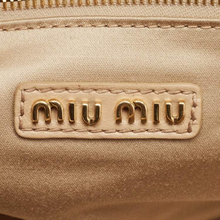 Pre Owned Miu Miu Beige Matelassé Leather Large Arcadie Satchel