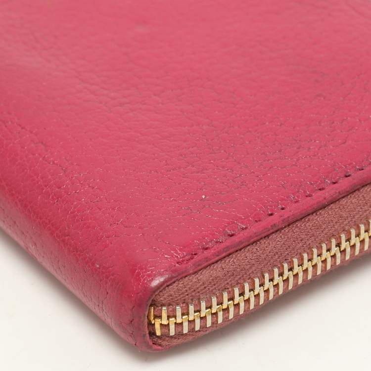 Pre Owned Miu Miu Pink Leather Zip Around Wallet