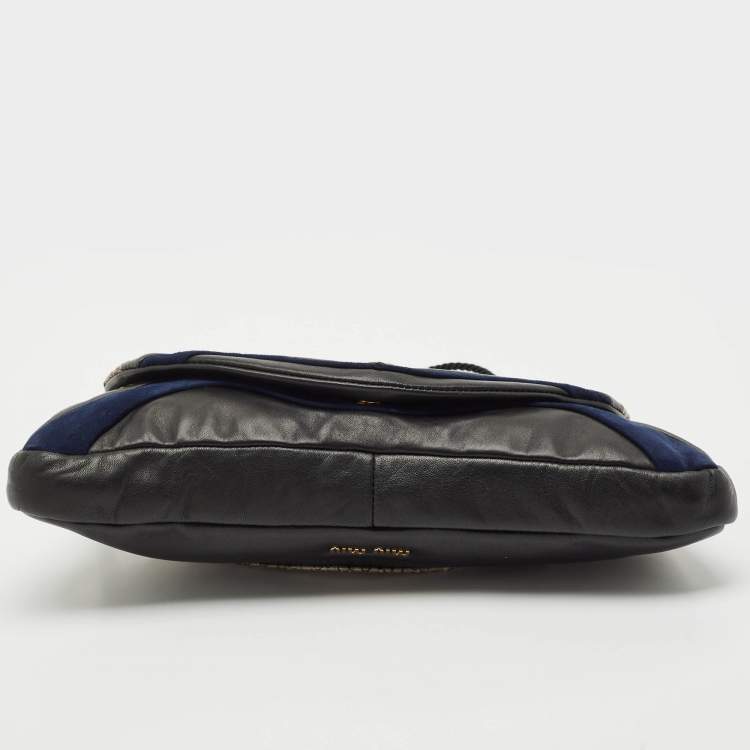Pre Owned Miu Miu Dark Grey/Blue Leather, Suede and Python Spider Clutch Bag