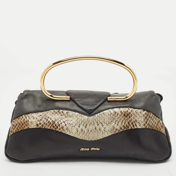 Pre Owned Miu Miu Dark Grey/Blue Leather, Suede and Python Spider Clutch Bag