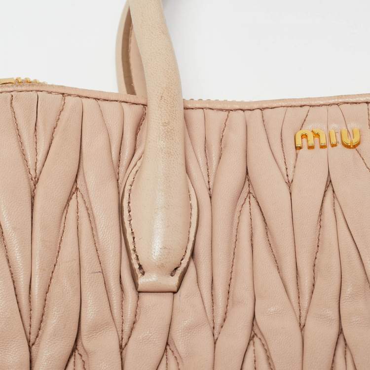Pre Owned Miu Miu Old Rose Matelasse Leather Double Zip Tote