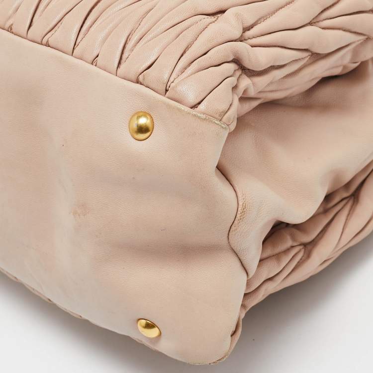 Pre Owned Miu Miu Old Rose Matelasse Leather Double Zip Tote