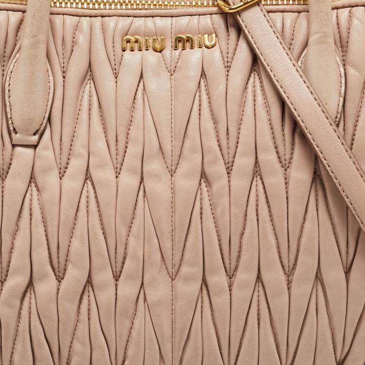 Pre Owned Miu Miu Old Rose Matelasse Leather Double Zip Tote