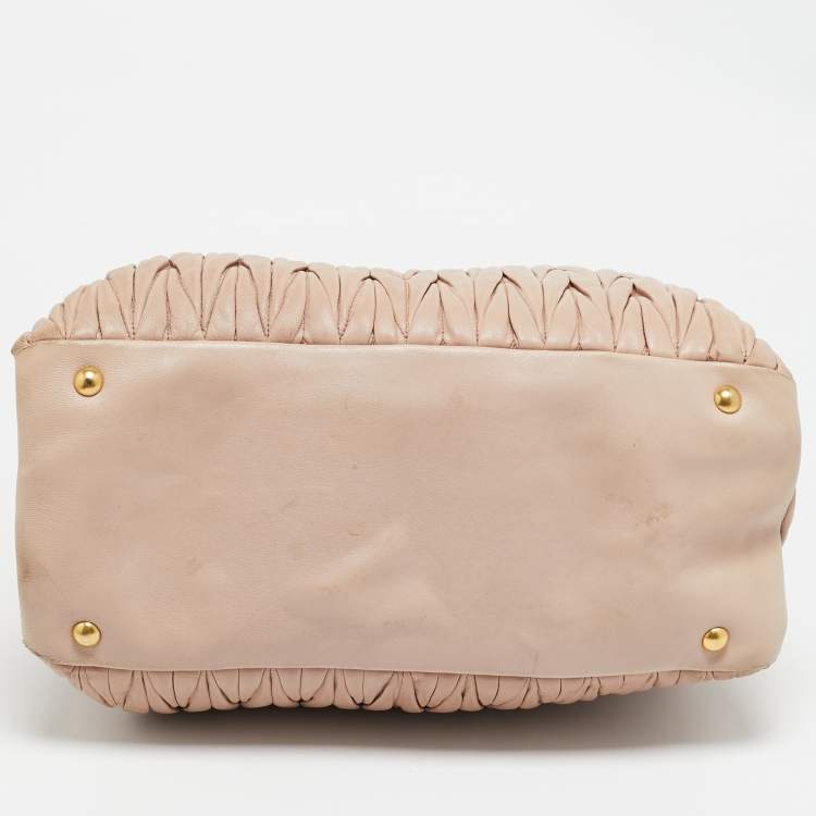 Pre Owned Miu Miu Old Rose Matelasse Leather Double Zip Tote