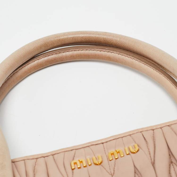 Pre Owned Miu Miu Old Rose Matelasse Leather Double Zip Tote