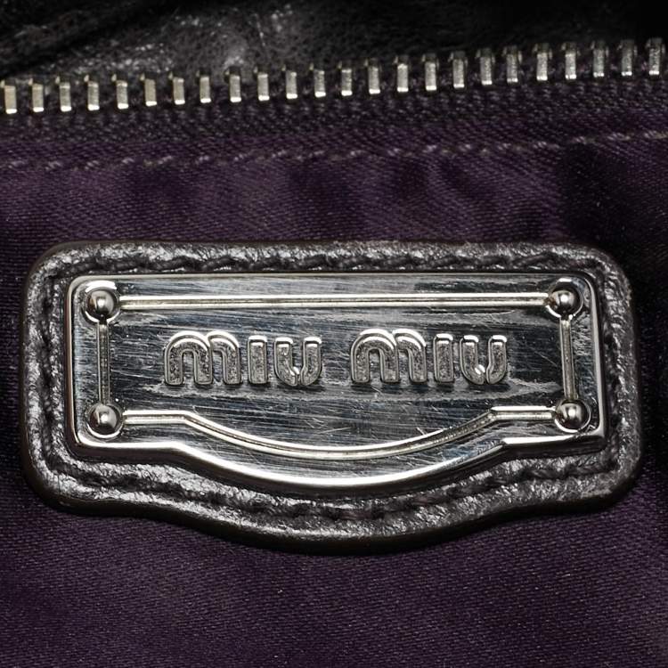 Pre Owned Miu Miu Dark Grey Matelassé Leather Coffer Hobo