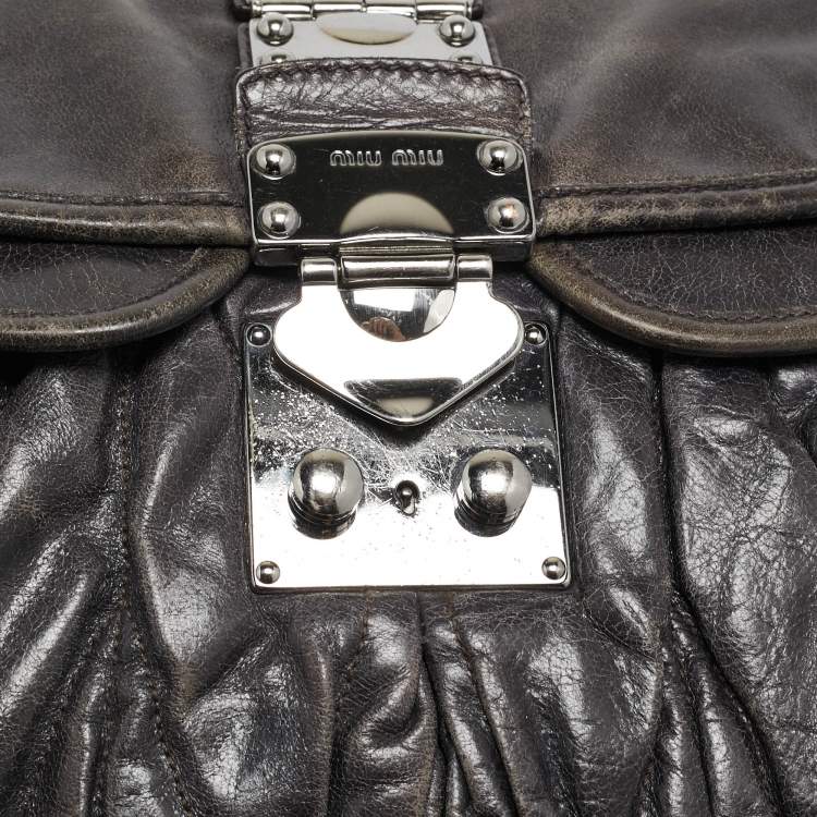 Pre Owned Miu Miu Dark Grey Matelassé Leather Coffer Hobo