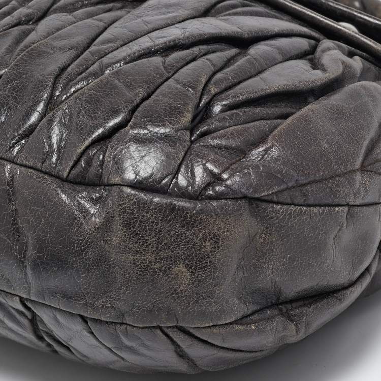 Pre Owned Miu Miu Dark Grey Matelassé Leather Coffer Hobo