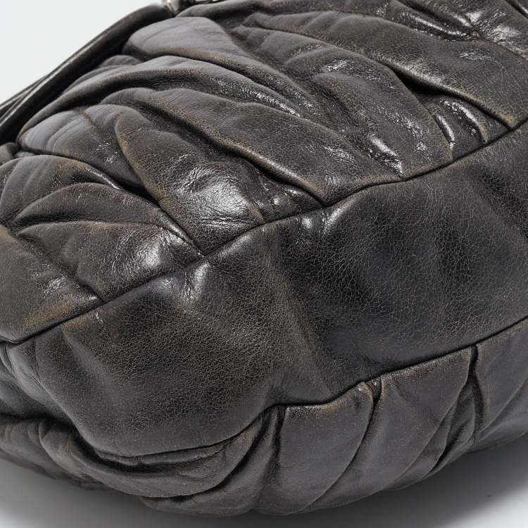 Pre Owned Miu Miu Dark Grey Matelassé Leather Coffer Hobo