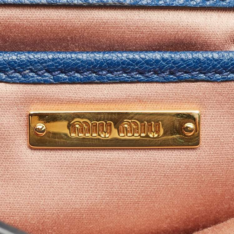 Pre Owned Miu Miu Two Tone Blue Madras Leather Pushlock Tote