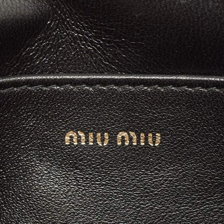 Pre Owned Miu Miu Black Matelassé Leather Crystals Buckle Chain Clutch