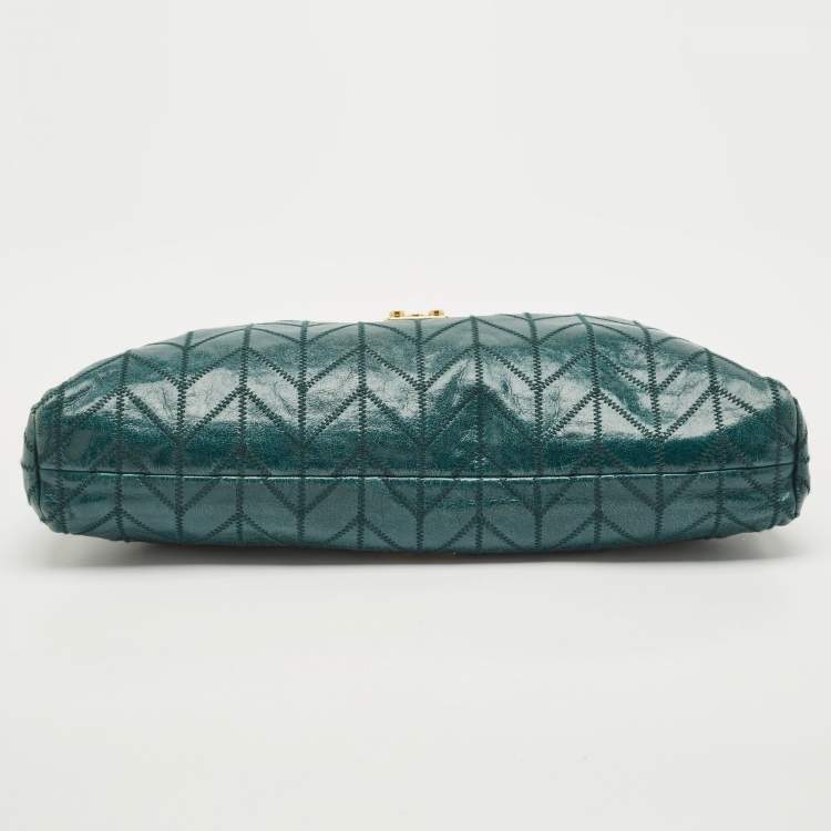 Pre Owned Miu Miu Green Vitello Shine Patchwork Leather Flap Chain Shoulder Bag