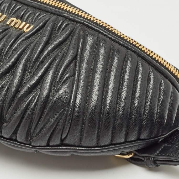Pre Owned Miu Miu Black Matelassé Leather Belt Bag