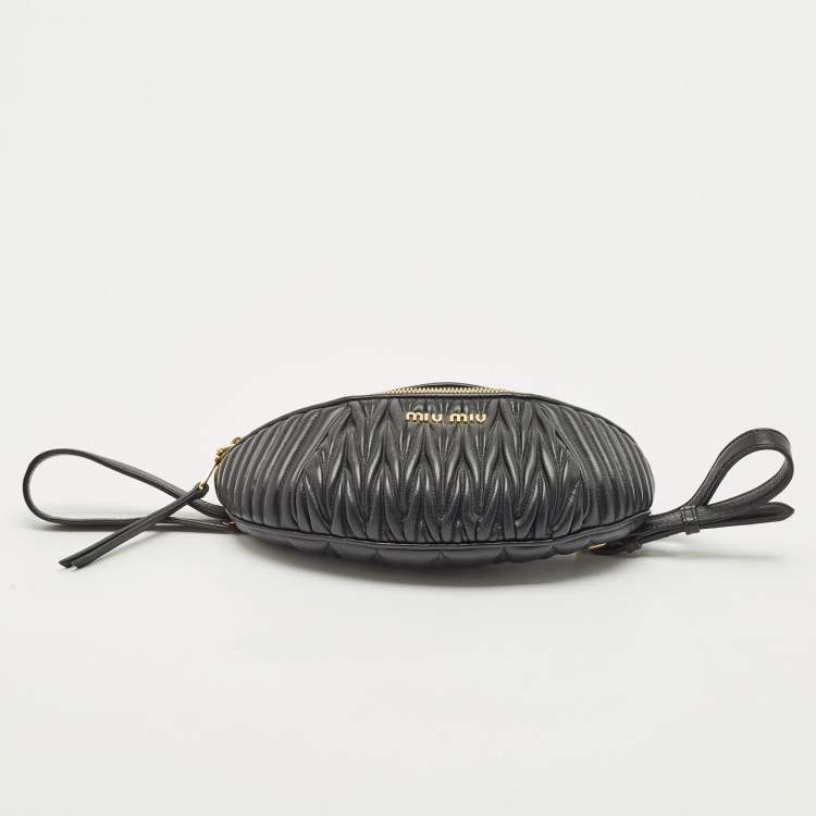 Pre Owned Miu Miu Black Matelassé Leather Belt Bag
