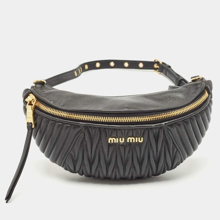 Pre Owned Miu Miu Black Matelassé Leather Belt Bag