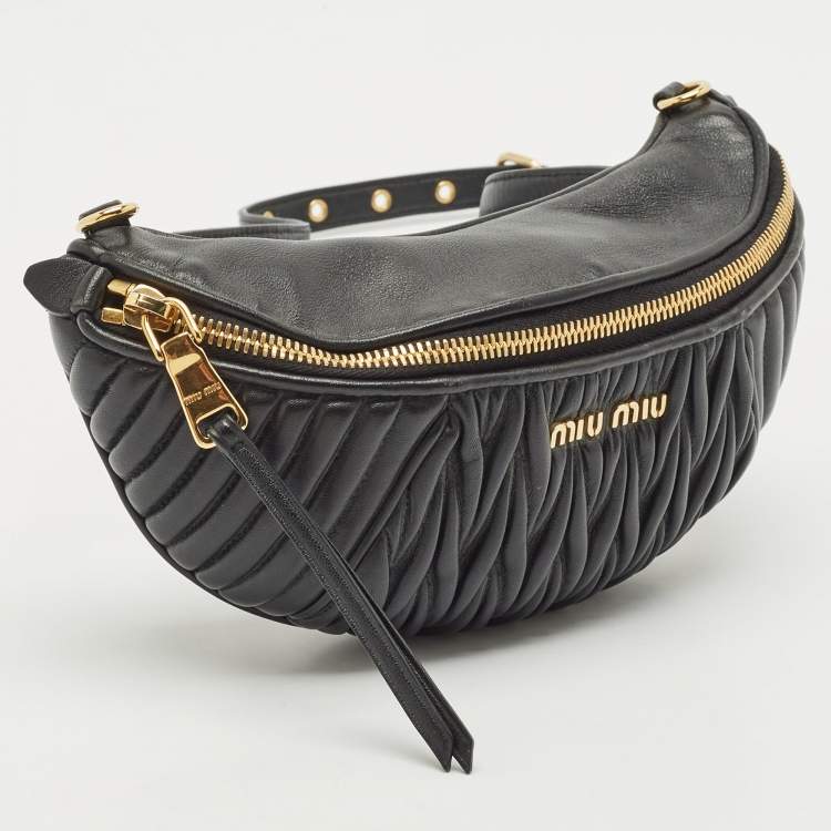 Pre Owned Miu Miu Black Matelassé Leather Belt Bag