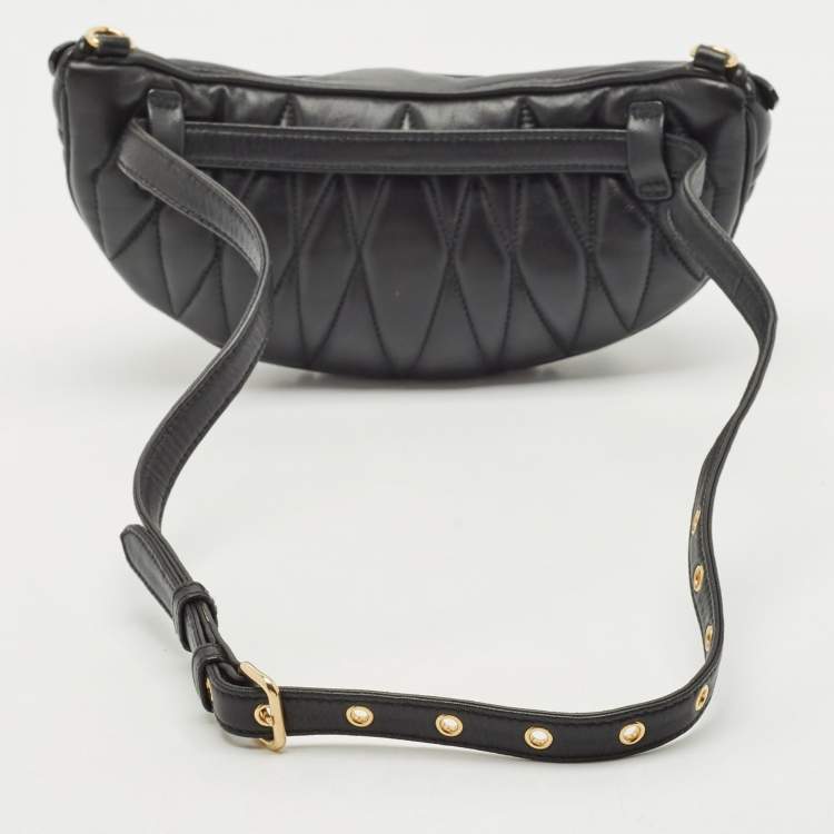 Pre Owned Miu Miu Black Matelassé Leather Belt Bag