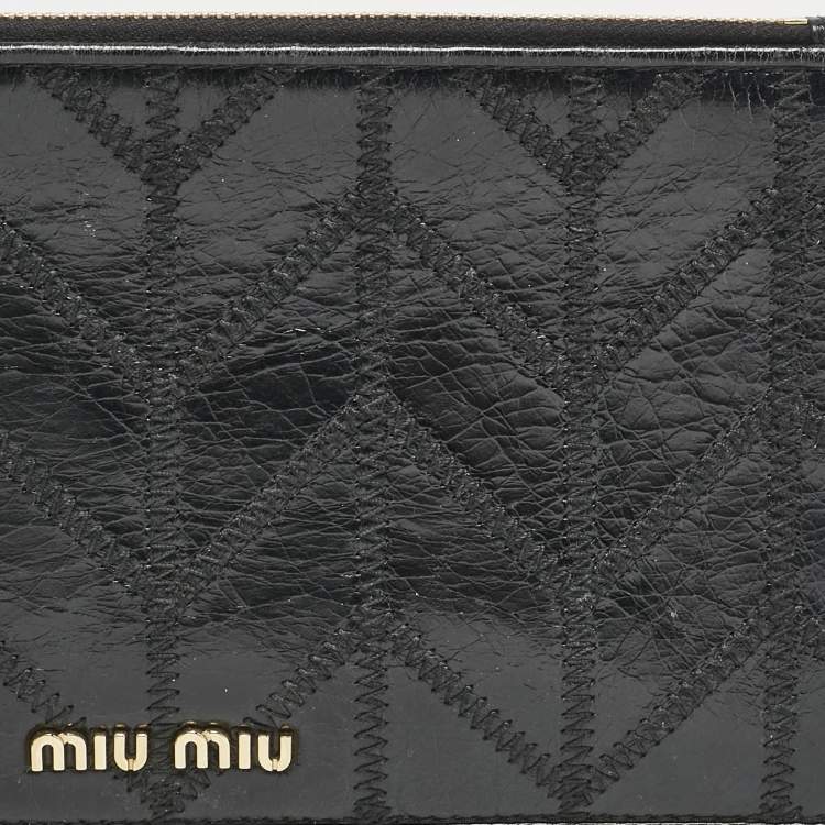 Pre Owned Miu Miu Black Patchwork Leather Utility Wallet