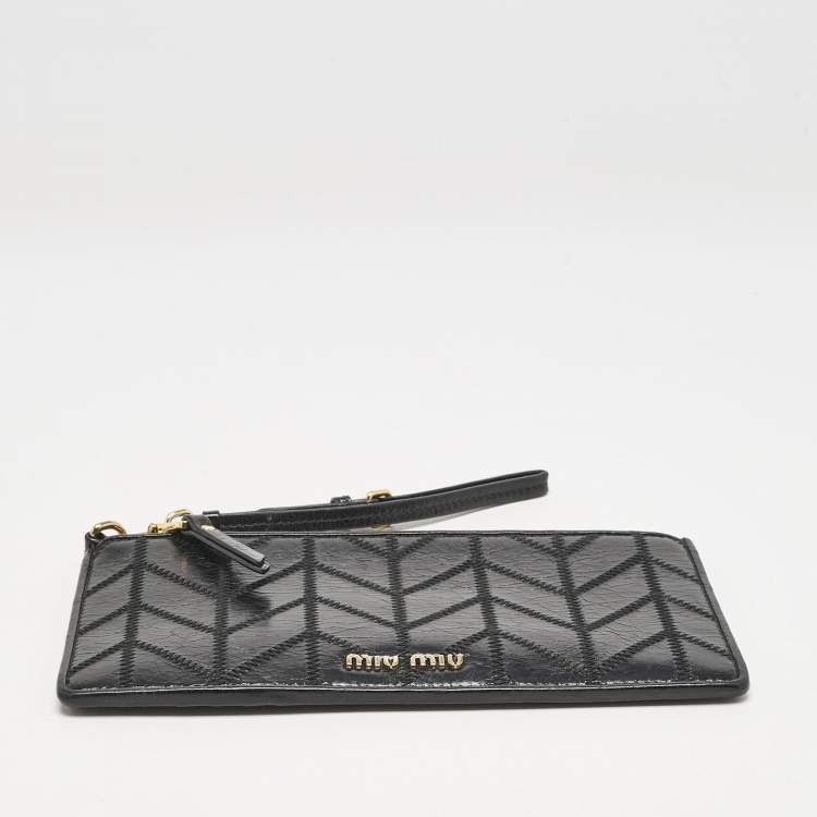 Pre Owned Miu Miu Black Patchwork Leather Utility Wallet