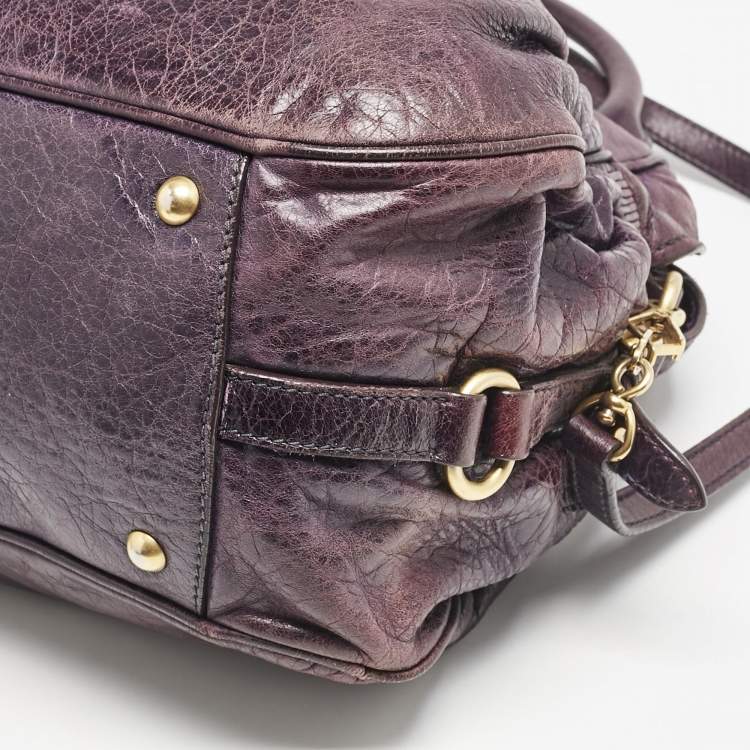 Pre Owned Miu Miu Purple Distressed Leather Charm Satchel