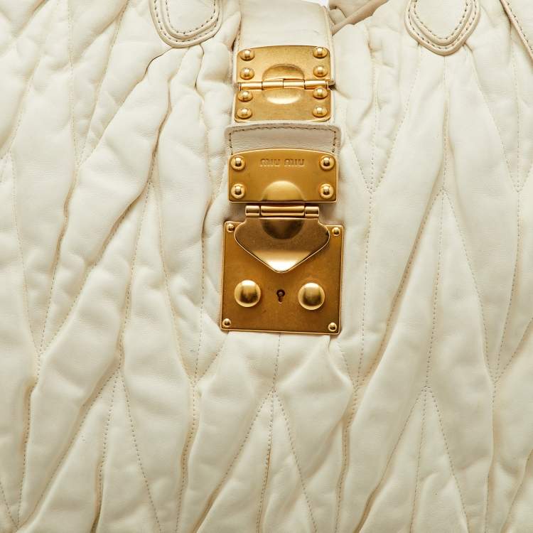 Pre Owned Miu Miu Cream Matelasse Leather Shopper Tote
