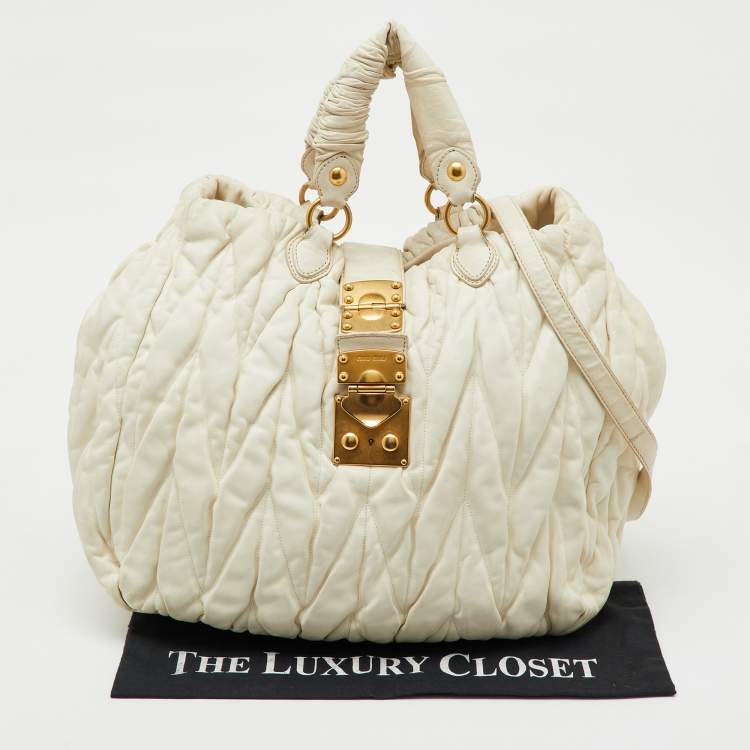 Pre Owned Miu Miu Cream Matelasse Leather Shopper Tote