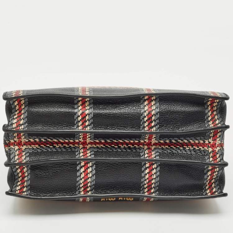 Pre Owned Miu Miu Black/Multicolor Print Leather Madras Top Handle Bag