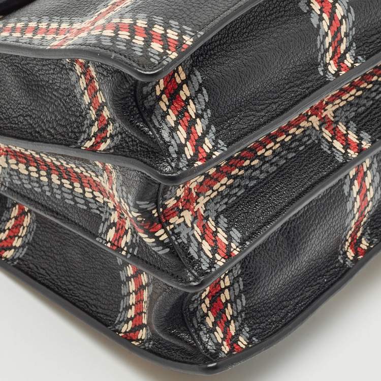 Pre Owned Miu Miu Black/Multicolor Print Leather Madras Top Handle Bag
