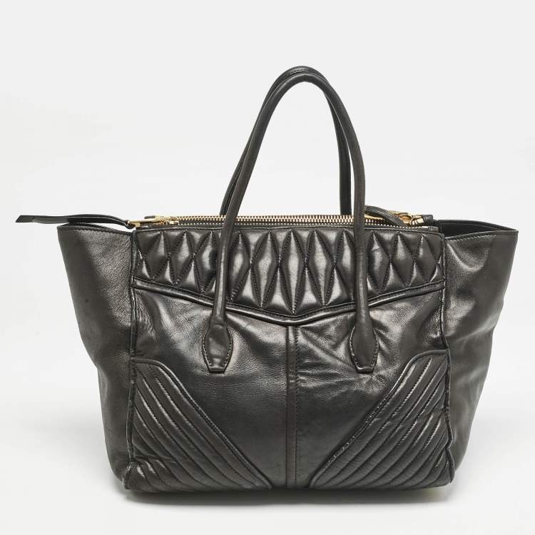 Pre Owned Miu Miu Black Matelasse Leather Biker Tote