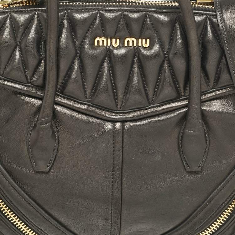 Pre Owned Miu Miu Black Matelasse Leather Biker Tote