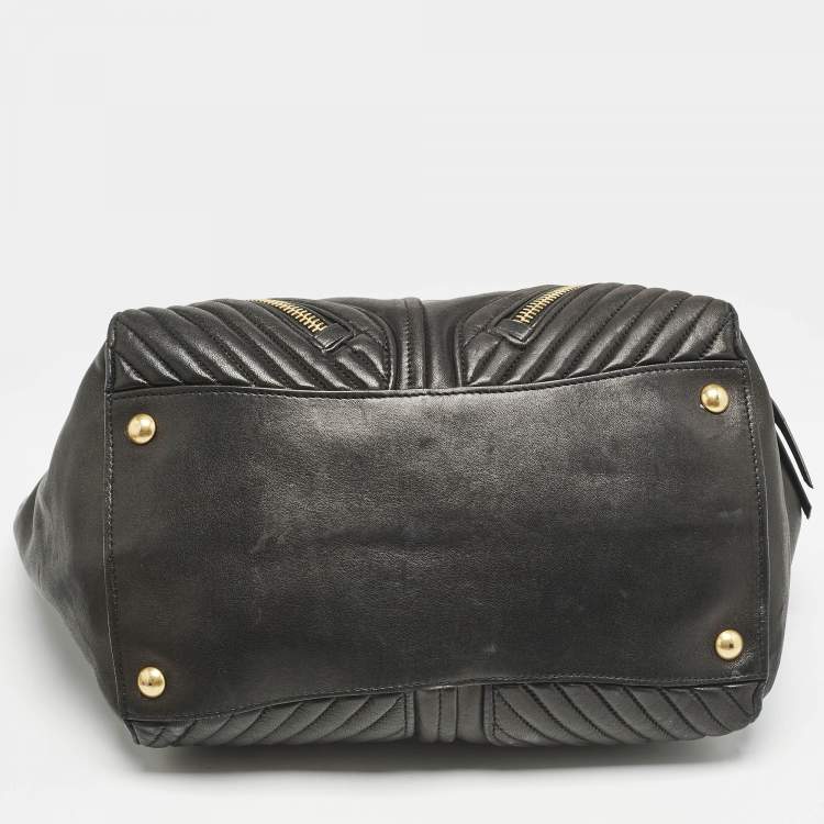 Pre Owned Miu Miu Black Matelasse Leather Biker Tote