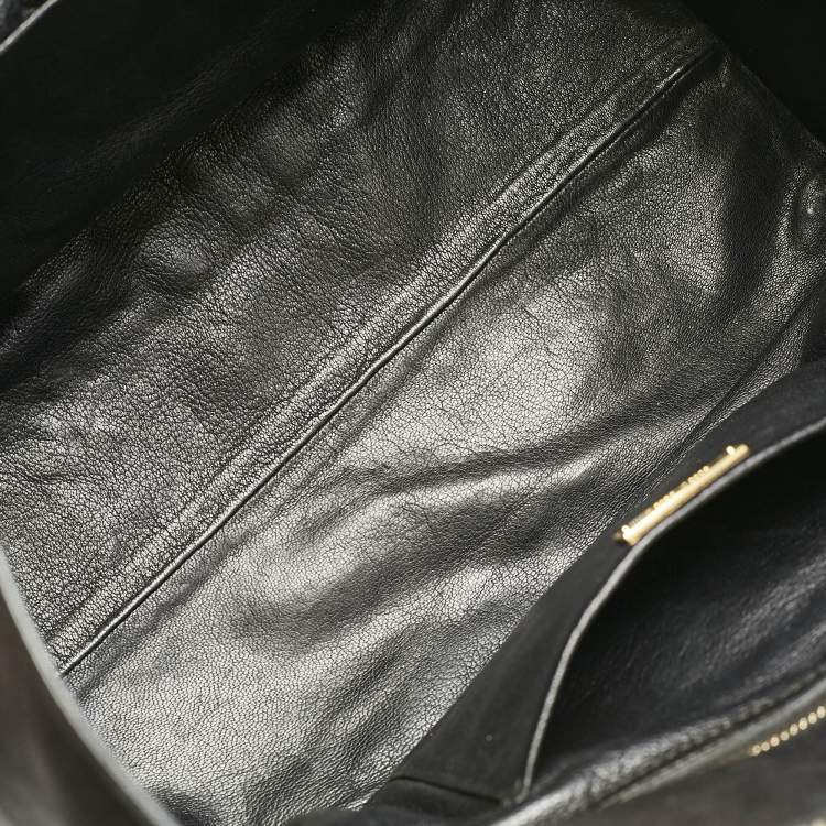Pre Owned Miu Miu Black Matelasse Leather Biker Tote