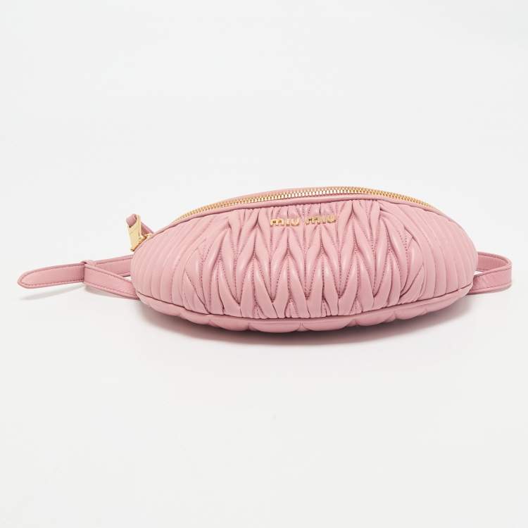 Pre Owned Miu Miu Pink Matelassé Leather Belt Bag