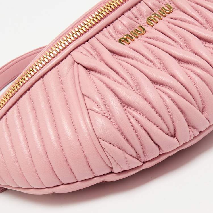 Pre Owned Miu Miu Pink Matelassé Leather Belt Bag