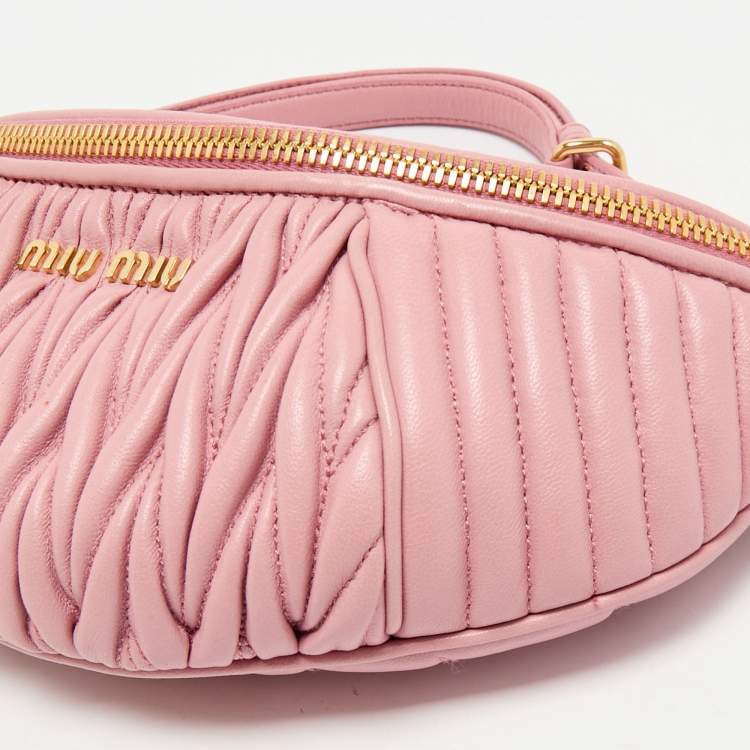 Pre Owned Miu Miu Pink Matelassé Leather Belt Bag
